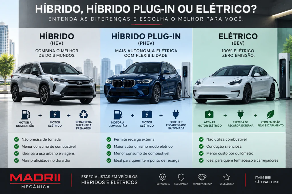 Diferença híbridos e elétricos: qual escolher?